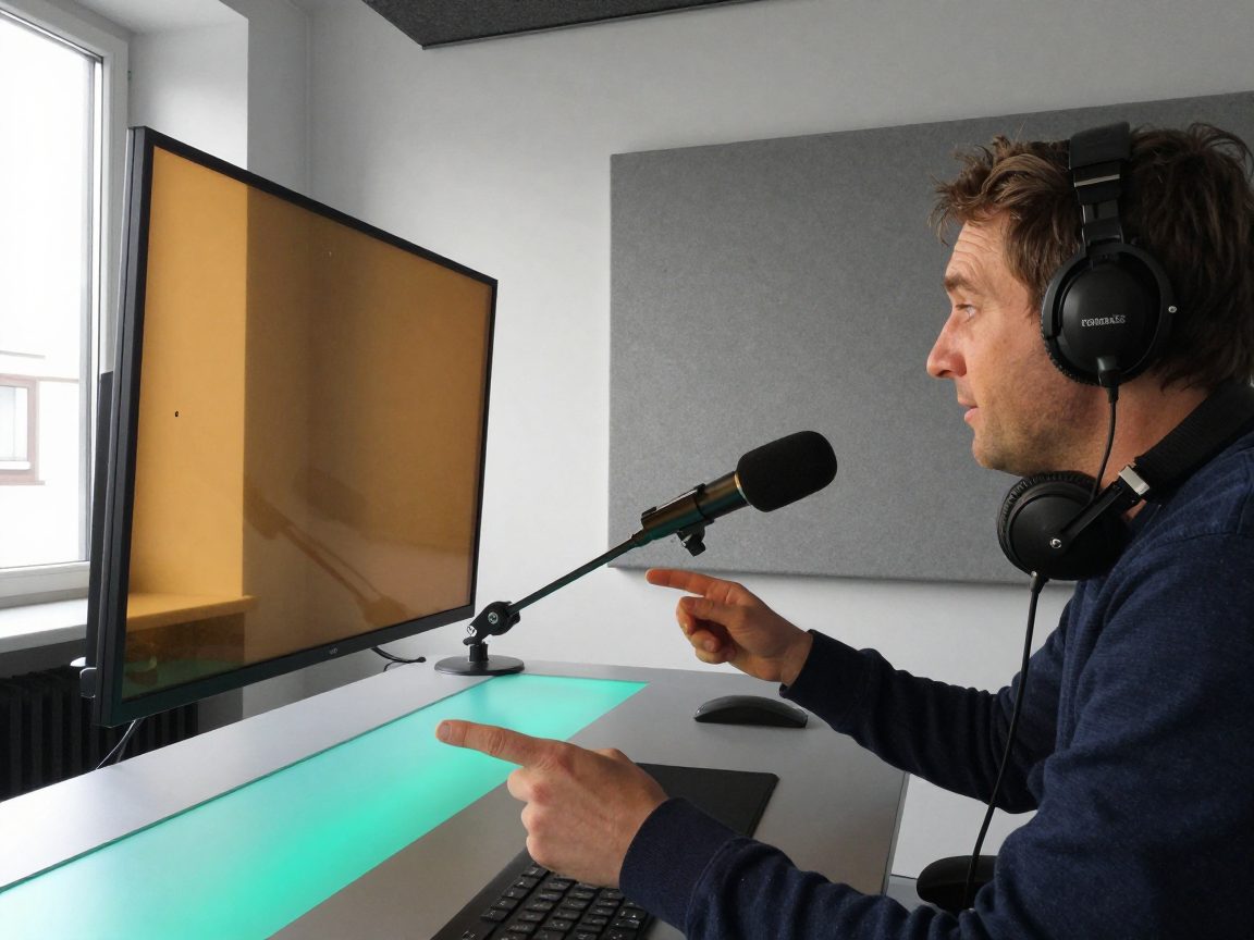 Voice-over opname met prompter, shotgunmic en regisseur cue